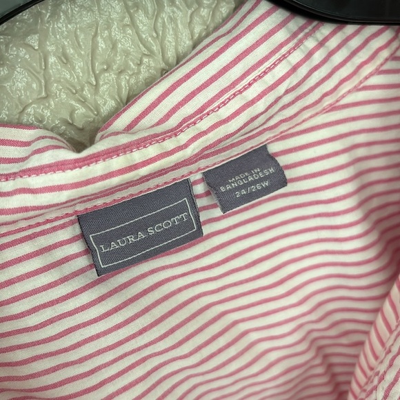 Laura Scott Women's Plus Size Pink Striped Button Down Shirt, 24/26W - Picture 2 of 5